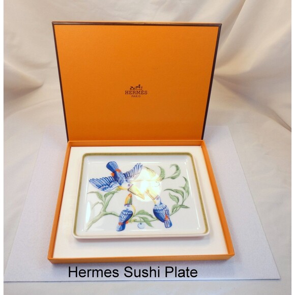 Hermes France Limoge "Toucans" Rectangle Sushi Plate Porcelain New -Case - Picture 3 of 8